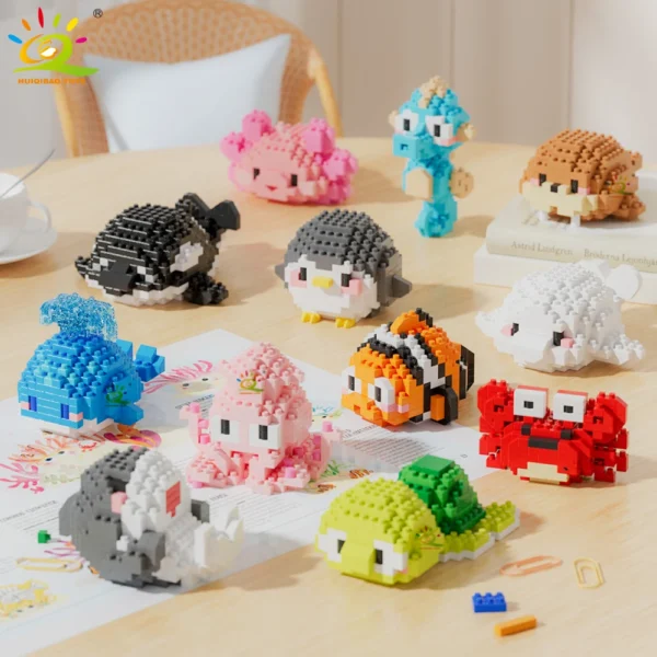 HUIQIBAO Mini Cute Shark Turtle Crab Sealife Animal Micro Building Block 3D Diamond Model Brick DIY City Toys for Children Kids - Image 1