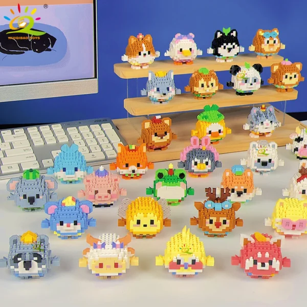 HUIQIBAO Mini Cute animal Micro Building Blocks 3D Diamond BEE Cat Panda Model Bricks DIY City Construction Toys for Children - Image 1