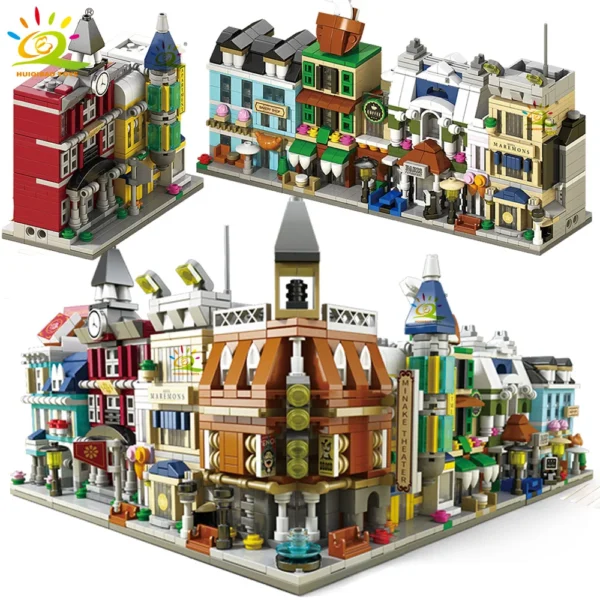 HUIQIBAO Moc Architecture Street View Building Blocks coffee Store Restaurant Room Children City Construction Brick Toy Set Gift - Image 1