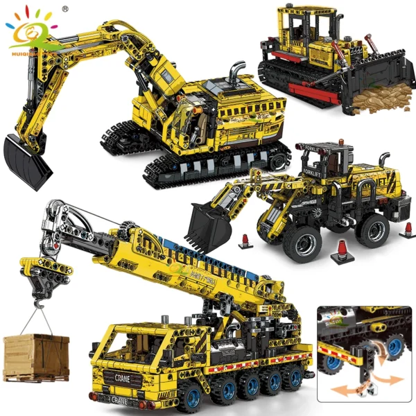 HUIQIBAO Moc Engineering Truck model Building Block Excavator Crane Car City Construction Tech Brick Set For Children Kids Gift - Image 1