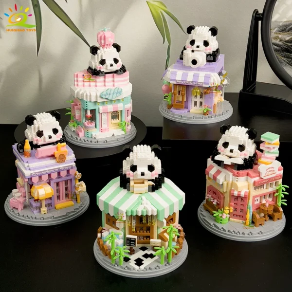 HUIQIBAO Moc Panda City Street View Mini Building Blocks DIY City Street Coffee Shop Model Toys Home Ornaments Decoration - Image 1