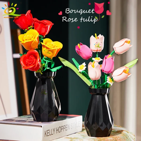 HUIQIBAO Rose MOC Flower Model Building Blocks 3D Bouquet Bricks Children DIY Toys Home Decor Valentine's Day Gift for Girls HUIQIBAO Rose MOC Flower Model Building Blocks 3D Bouquet Bricks Children DIY Toys Home Decor Valentine's Day Gift for Girls - Image 1
