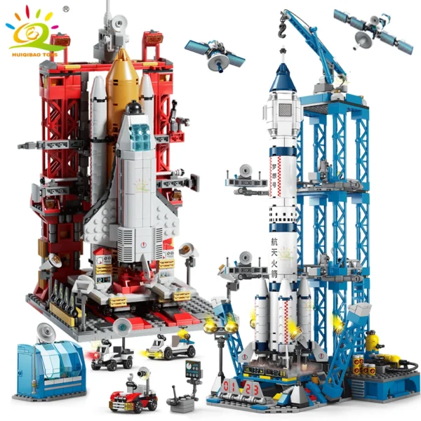 HUIQIBAO Space Aviation Manned Rocket Building Blocks With Astronaut Figure City Aerospace Model Bricks Children Toys for Kids HUIQIBAO Space Aviation Manned Rocket Building Blocks With Astronaut Figure City Aerospace Model Bricks Children Toys for Kids - Image 1