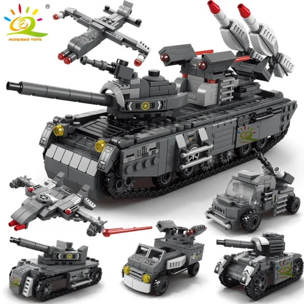 HUIQIBAO WW2 Military Tank 648pcs 6in1 Building Blocks Set Truck Plane Army Bricks City Construction Toy For Children Kids Game HUIQIBAO WW2 Military Tank 648pcs 6in1 Building Blocks Set Truck Plane Army Bricks City Construction Toy For Children Kids Game - Image 1