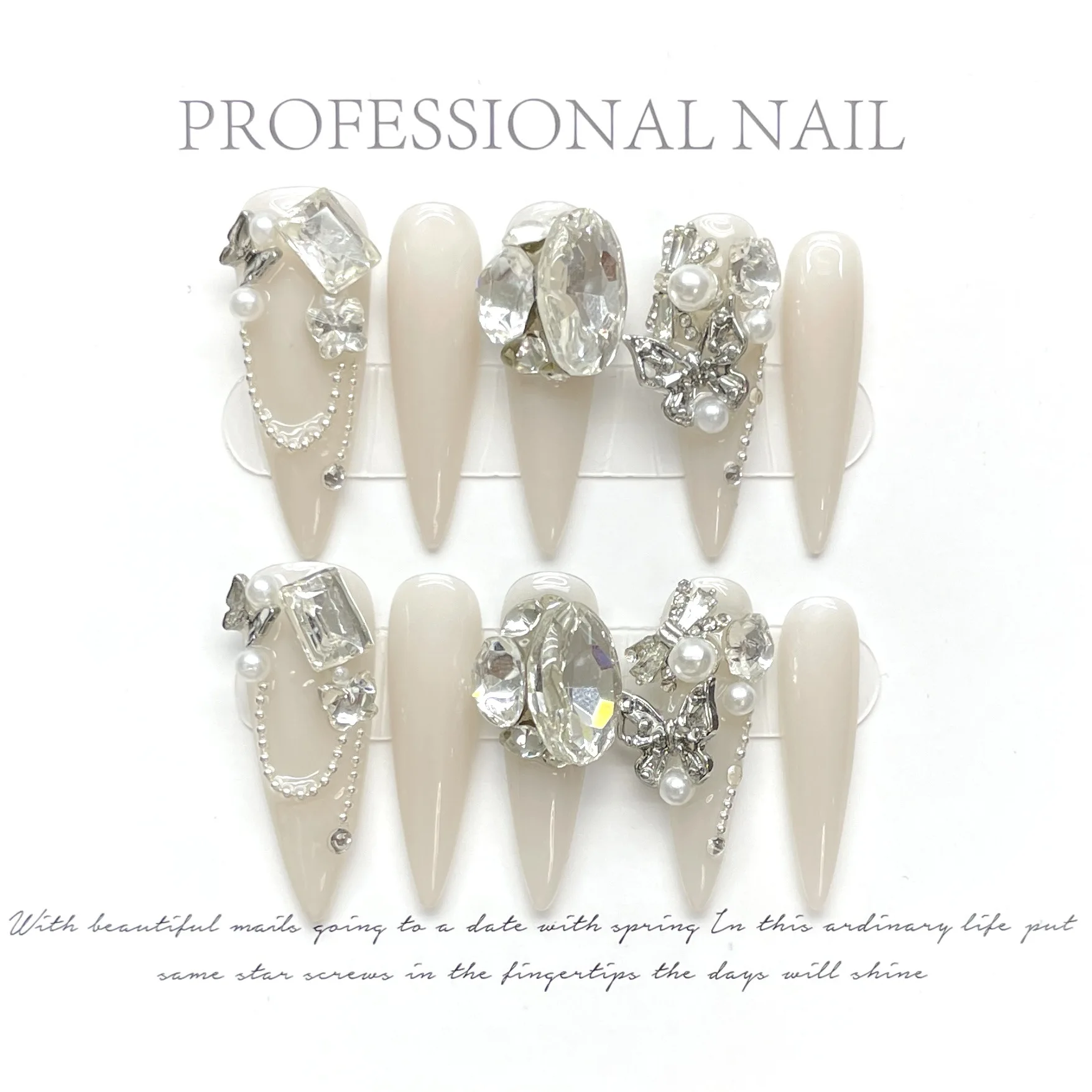Handmade Long Stiletto Press On Nails Reusable Butterfly Diamond Decoration Fake Nails Full Cover Artificial Wearable False Nail Handmade Long Stiletto Press On Nails Reusable Butterfly Diamond Decoration Fake Nails Full Cover Artificial Wearable False Nail - Image 1