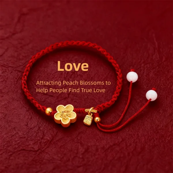Handmade Red Rope Beads Bracelets for Men and Women Gold Color Peach Blossom Fu Pendant Bracelet Lucky Health Amulet Jewelry - Image 1