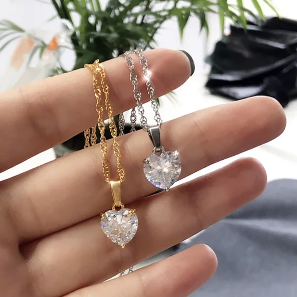 Heart Necklaces For Women Stainless Steel Gold Plated Chain Zircon Heart Pendant Choker Necklace Wedding Boho Jewelry Gift Femme - Image 1