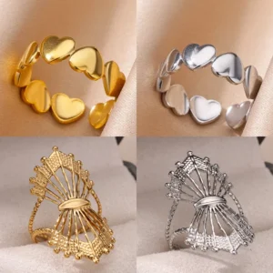 Heart Rings For Women Gold Color Stainless Steel Heart Opening Ring Wedding Aesthetic Accessories Party Jewelry Gift BFF anillos