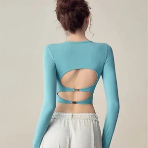 High-End Backless Hollow Long Sleeve Yoga Sports Top with Pads Quick-Dry Tight Fitness Gym T-Shirt Sexy Yoga Shirt
