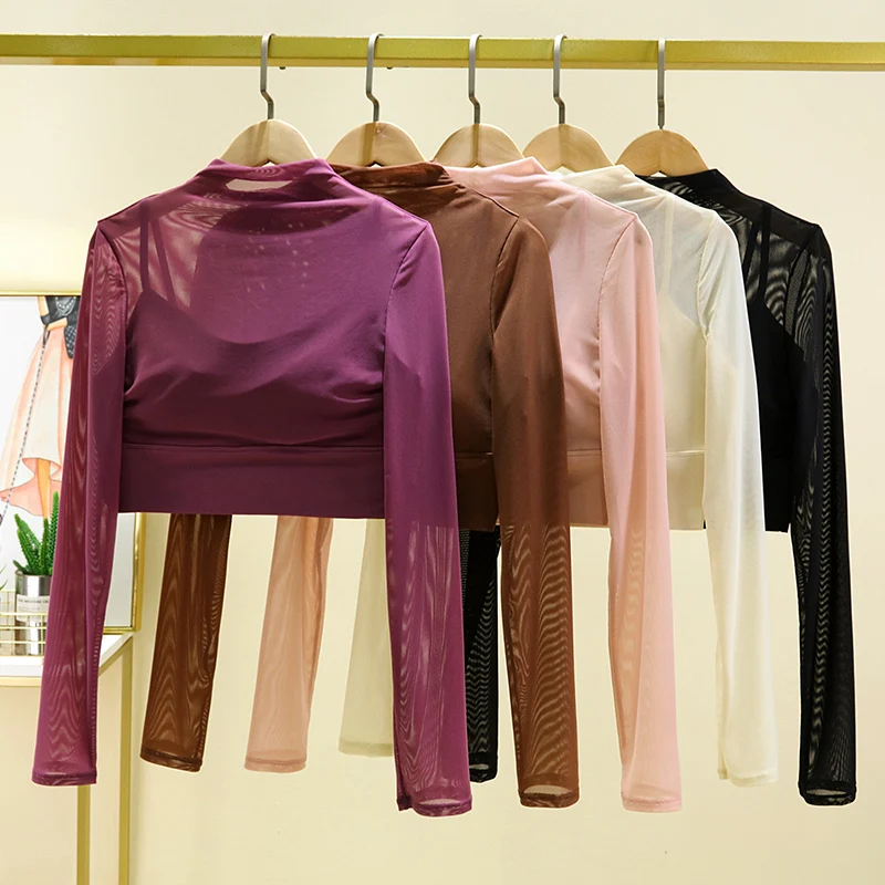 High End Yoga Clothing T-shirt with Chest Cushion and Mesh Sexy and Slimming Yoga Long Sleeved Top Fashion Sports Fitness Top High End Yoga Clothing T-shirt with Chest Cushion and Mesh Sexy and Slimming Yoga Long Sleeved Top Fashion Sports Fitness Top - Image 1
