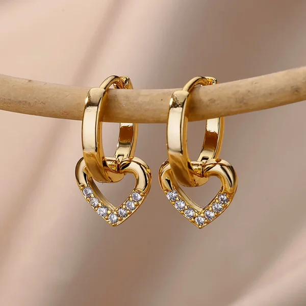 Hollow Zircon Heart Earrings For Women Stainless Steel Gold Color Heart Earring Luxury Wedding Couple Jewelry Gift Free Shipping - Image 1