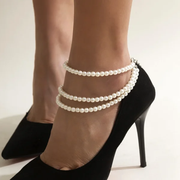 Ingemark 1PC Multilayer Tassel Pearl Chain Anklets Women Lady High Heel Ankle Bracelet Barefoot Sandals Prom Foot Party Jewelry - Image 1