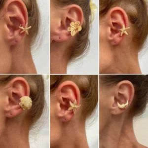 Ingemark 1PC Simple Metal Starfish Flower Ear Cuff for Women Non Piercing Fake Cartilage Moon Scallop Clip Earrings Jewelry Gift