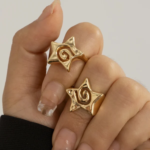 Ingemark 2Pcs/Set Vintage Punk Irregular Hollow Star Metal Open Rings for Women Gothic Adjustable Couple Rings Y2K Wed Jewelry - Image 1
