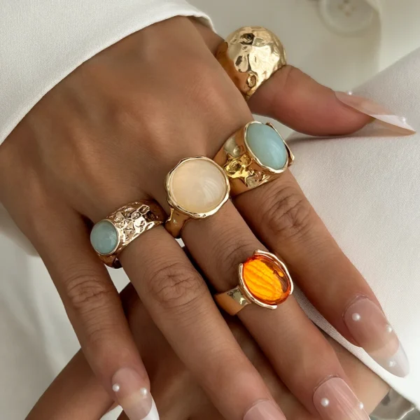Ingemark 5Pcs/Set Retro Gold Color Irregular Metal Ring for Women Bohemian Open Adjustable Wide Ring Aesthetic Y2K Jewelry Gift - Image 1
