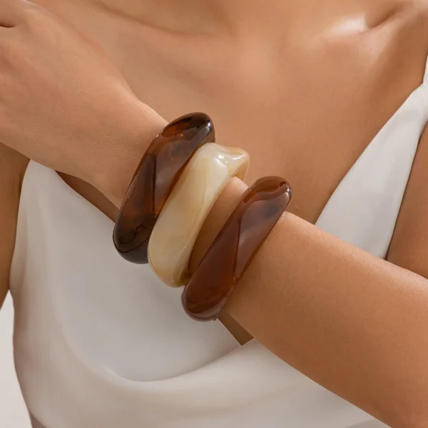Ingemark Boho Brown Irregular Acrylic Resin Chunky Bangles for Women on Hand Goth Geometric Charm Bracelets Couple Jewelry Gift - Image 1