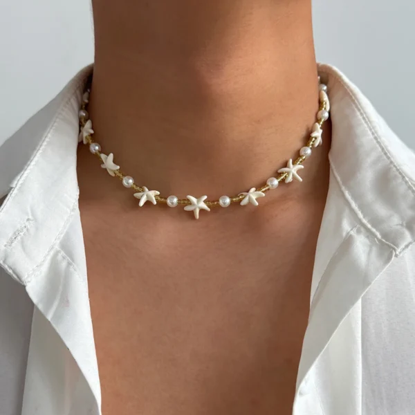 Ingemark Boho Starfish Imitation Pearl Choker Necklace for Men 2025 Trend Goth Adjustable Clavicle Chain Surfers Beach Jewelry - Image 1
