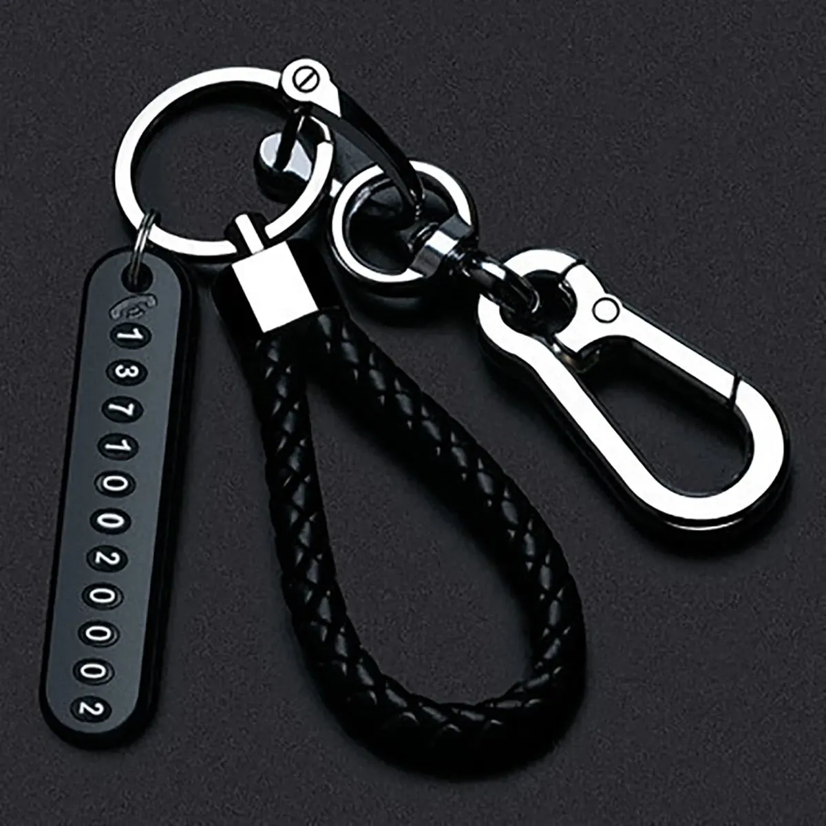 Ingemark Trendy DIY Mobile Phone Number Plate Pendant Keychain Men Punk Woven Leather Rope Anti-lost Car Key Chain Accessories Trendy DIY Mobile Phone Number Plate Pendant Keychain for Men Punk Simple Woven Leather Rope Anti-lost Car Key Chain Accessories - Image 1