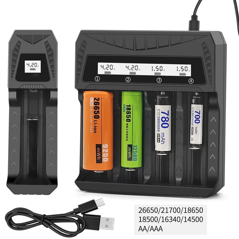 Intelligent LCD Battery USB Charger - 1/2/4 Slots for 18650 4.2V Li-ion & 1.2V Ni-MH AA/AAA Rechargeable Batteries Intelligent LCD Battery USB Charger - 1/2/4 Slots for 18650 4.2V Li-ion & 1.2V Ni-MH AA/AAA Rechargeable Batteries - Image 1