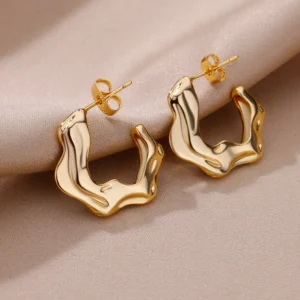 Irregular C Shaped Earrings For Women Stainless Steel Geometric Earring 2024 Trending Wedding Party Aesthetic Jewelry aretes
