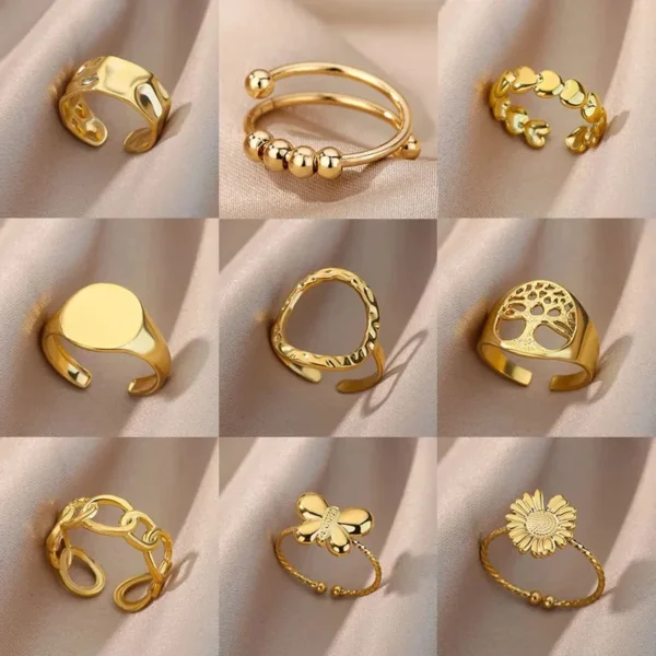 Irregular Hollow Opening Rings For Women Stainless Steel Gold Color Geometric Ring Party Christmas Jewelry Gift Free Shipping - Image 1
