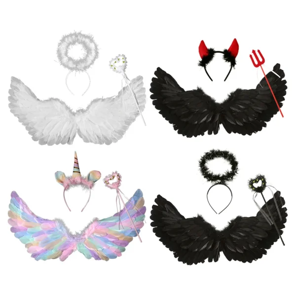 Kids Angel Wings And Magical Wand Props 3 Piece Set Halloween Devil Wings Girls Birthday Performance Accessories - Image 1
