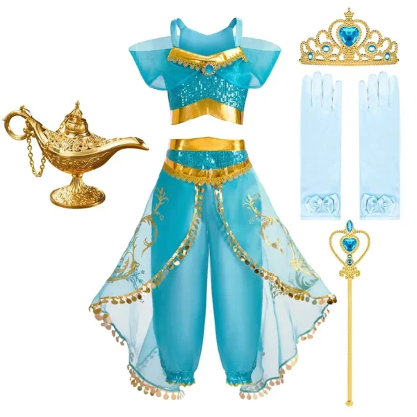 Kids Arabian Princess Dress Girls Halloween Jasmine Costume Children Carnival Cosplay Party Disguise Girl Sequins Pageant Outfit - Image 1