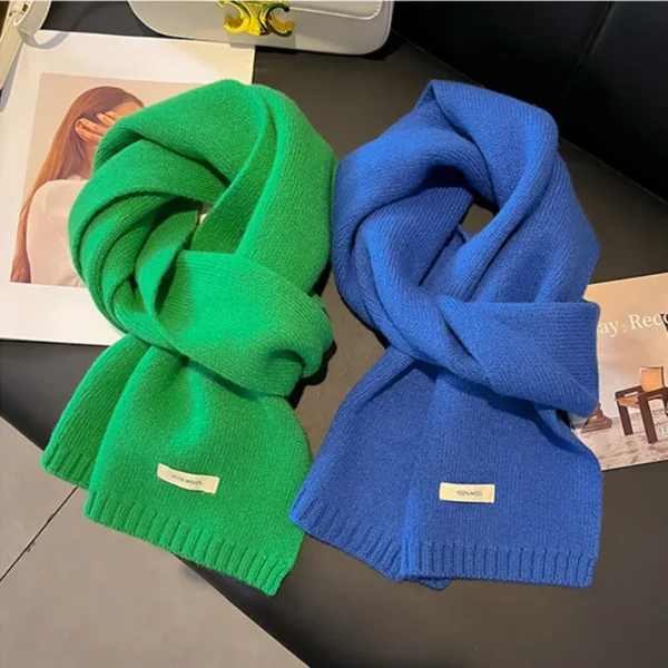 Knitted Scarf Women 100% Wool Winter Warm Scarves Bright Solid Color Design Thickened Shawl Soft Cashmere Pashmina Neck 2023 NEW - Image 1