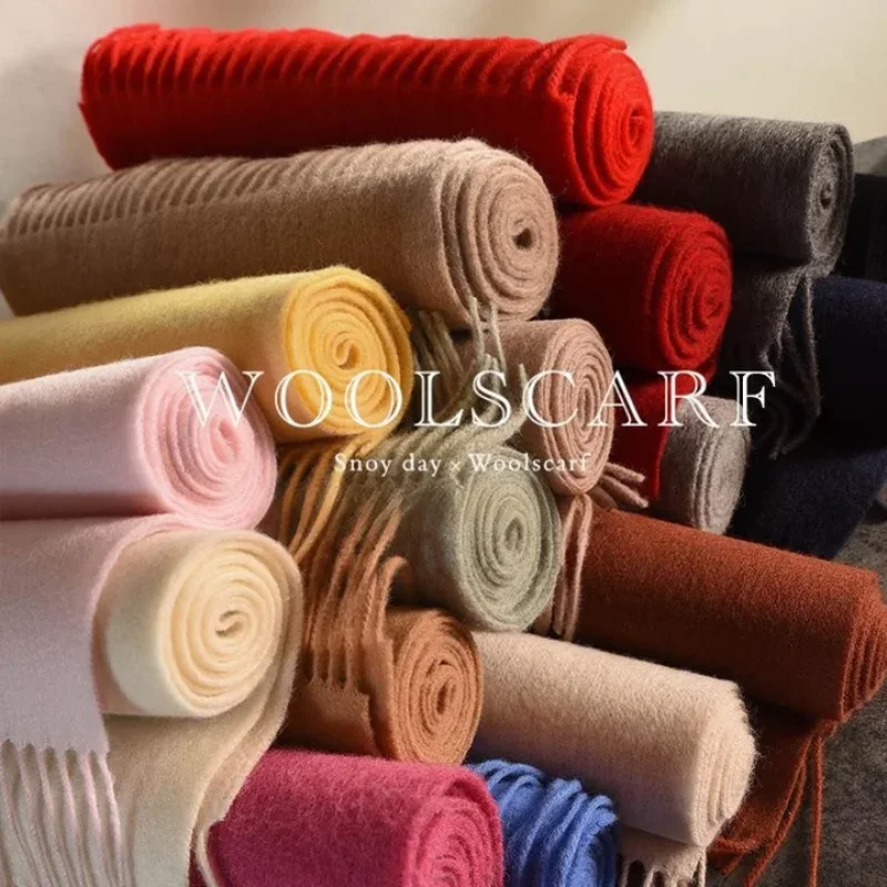 Knitted Scarf Women 100% Wool Winter Warm Scarves Bright Solid Color Design Thickened Shawl Soft Cashmere Pashmina Neck 2025 NEW Knitted Scarf Women 100% Wool Winter Warm Scarves Bright Solid Color Design Thickened Shawl Soft Cashmere Pashmina Neck 2025 NEW - Image 1