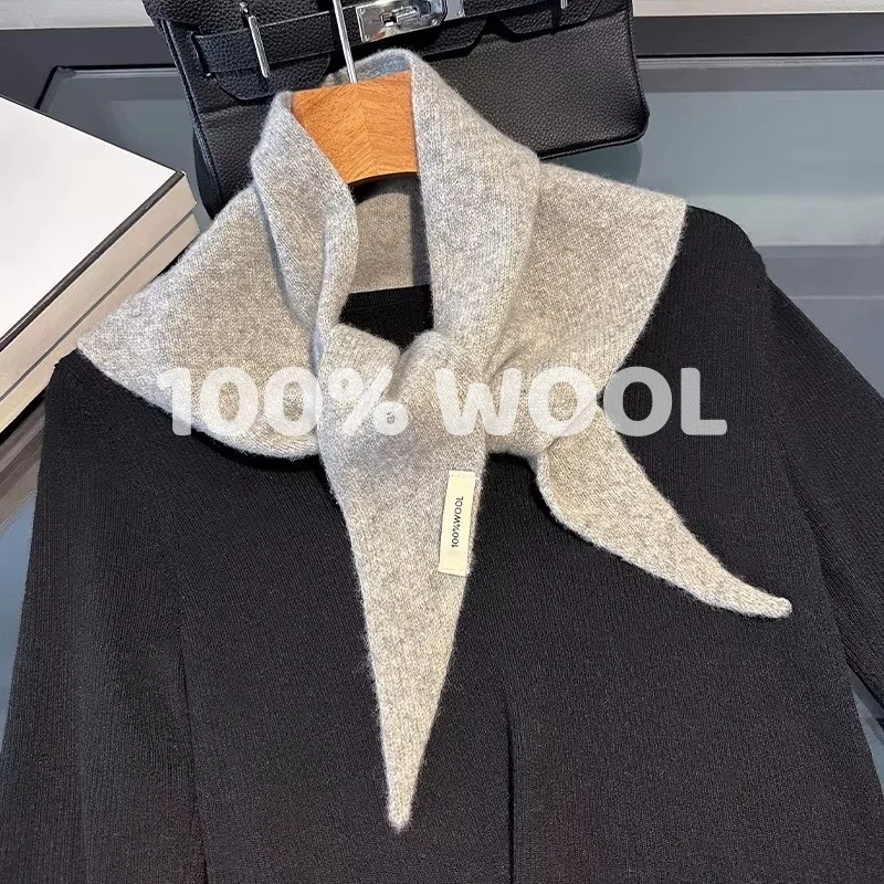Knitted Scarf Women 100% Wool Winter Warm Scarves Bright Solid Color Design Thickened Shawl Soft Triangle Pashmina Neck 2025 NEW Knitted Scarf Women 100% Wool Winter Warm Scarves Bright Solid Color Design Thickened Shawl Soft Triangle Pashmina Neck 2025 NEW - Image 1