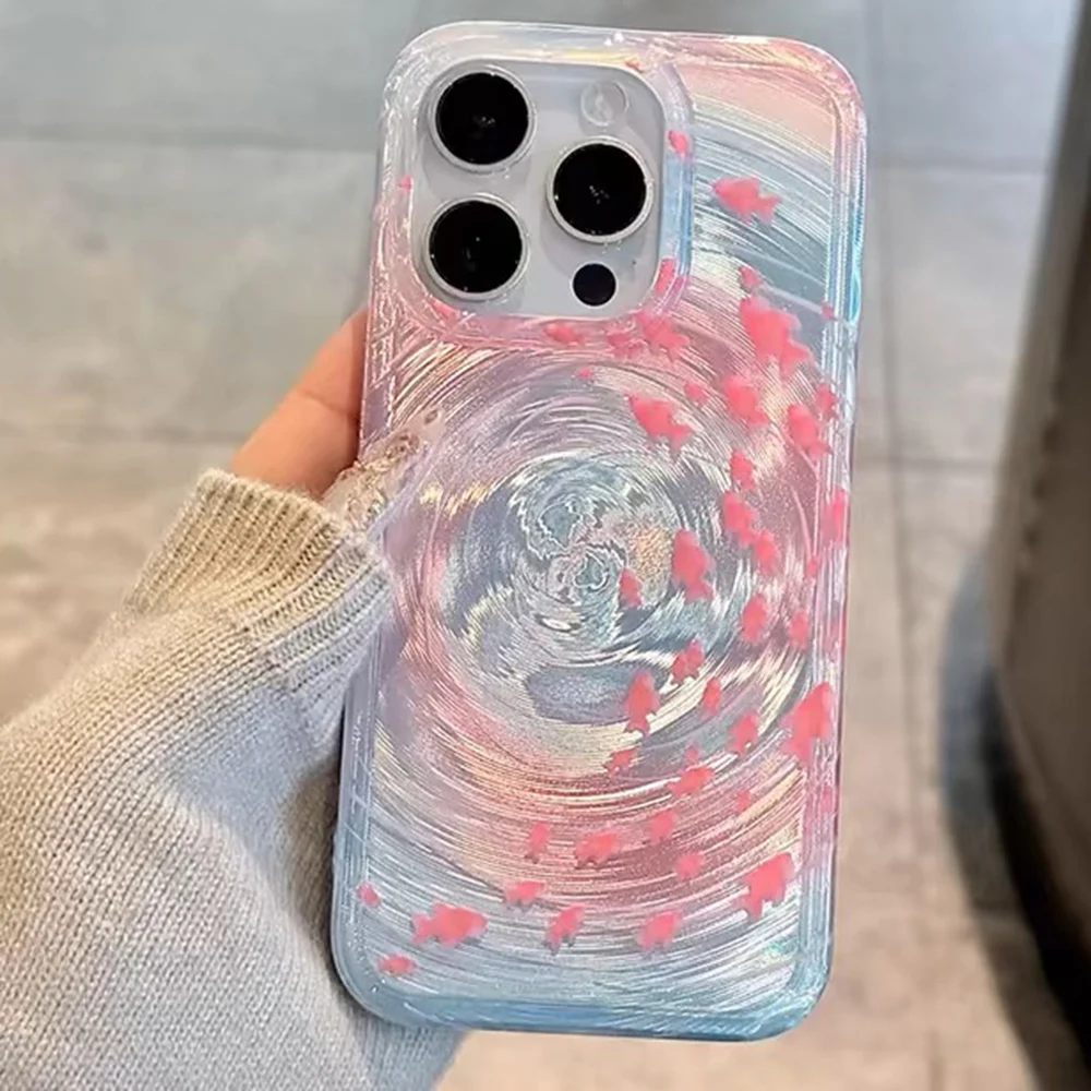 Korean Blue Ocean Red Carp Vortex Pattern Phone Case For iPhone 13 15 17 11 14 12 16 Pro Max Water Ripple Silicone Soft Cover Korean Blue Ocean Red Carp Vortex Pattern Phone Case For iPhone 13 15 17 11 14 12 16 Pro Max Water Ripple Silicone Soft Cover - Image 1