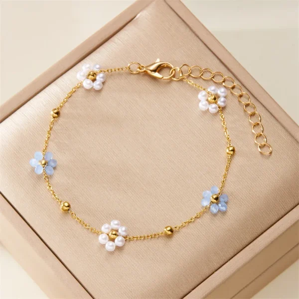 Korean Cute Flower Bracelet For Women Girls Exquisite Imitation Pearl Metal Beads Chain Wristband Party Minimalist Jewelry Gifts Korean Cute Flower Bracelet For Women Girls Exquisite Imitation Pearl Metal Beads Chain Wristband Party Minimalist Jewelry Gifts - Image 1