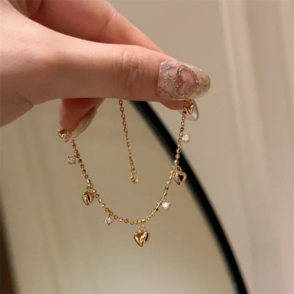 Korean Delicate Heart Beads Shiny Zircon Water Drop Bracelet For Women Simple Love Heart Beaded Adjustable Chain Bangle Jewelry Korean Delicate Heart Beads Shiny Zircon Water Drop Bracelet For Women Simple Love Heart Beaded Adjustable Chain Bangle Jewelry - Image 1