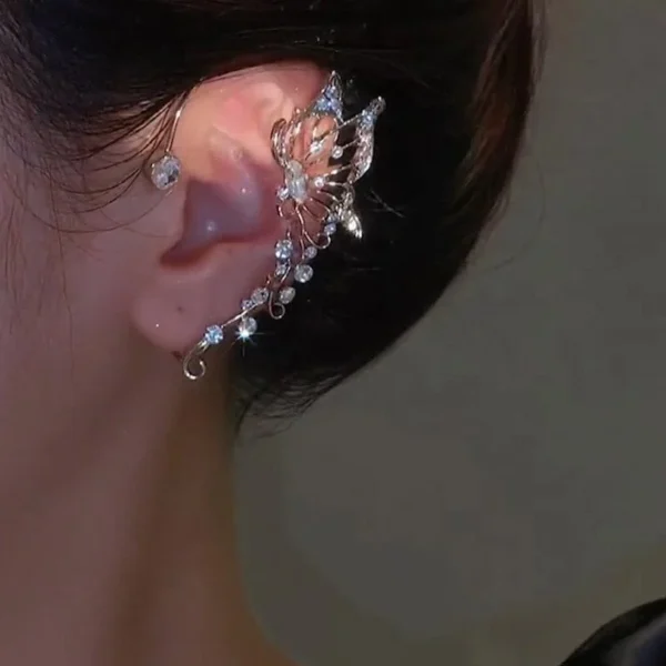 Korean Elf Butterfly Ear Cuff Without Piercing Clip Earrings for Women Elegant Sparkling Zircon Crystal Ear Clip Wedding Jewelry - Image 1