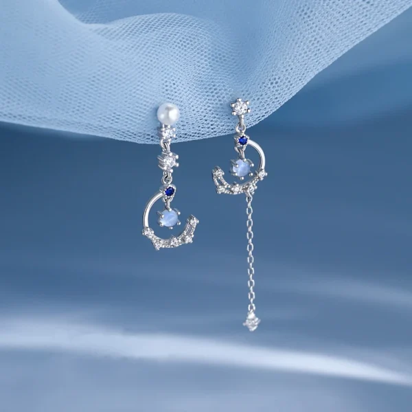 Korean New Light Luxury Zircon Moon Star Asymmetric Stud Earrings For Women Crystal Cloud Pearl Earring Girl Jewelry Gifts - Image 1