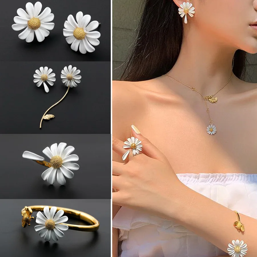 Korean Style Cute Small Daisy Flower Stud Earrings For Women Girls Sweet Statement Asymmetrical Earring Party Jewelry Gifts Korean Style Cute Small Daisy Flower Stud Earrings For Women Girls Sweet Statement Asymmetrical Earring Party Jewelry Gifts - Image 1