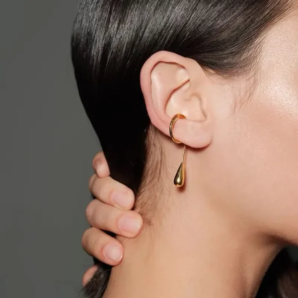 LATS 1 Piece C-shaped Metal Teardrop Tassel Clip Earrings for Women No Piercings Ear Cuff Cartilage Clips Fashion Jewelry - Image 1