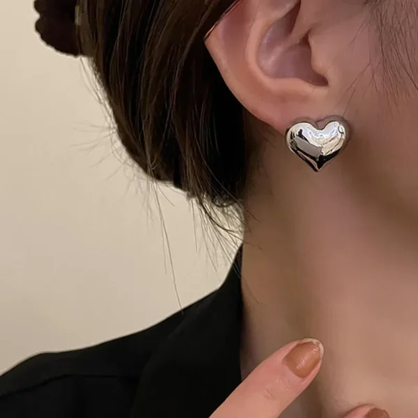 LATS 2024 New Silver Color Smooth Surface Love Heart Shaped Stud Earrings Women Minimalist Fashion Girl Wedding Bridal Jewelry - Image 1