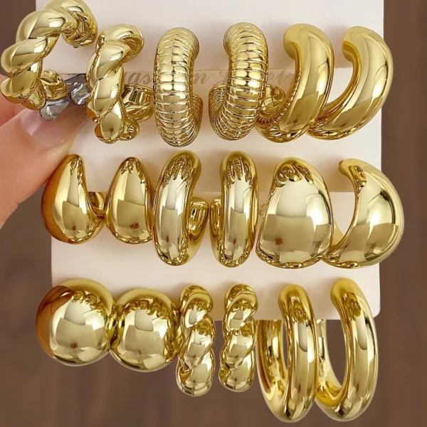 LATS 6pcs/set Chunky Gold Plated Vintage Minimalist Smooth Circle Hoop Earring Set for Women Bohemia Fashion Jewelry Gifts LATS 6pcs/set Chunky Gold Plated Vintage Minimalist Smooth Circle Hoop Earring Set for Women Bohemia Fashion Jewelry Gifts - Image 1