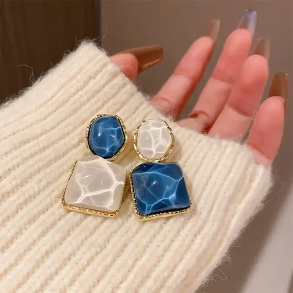 LATS Asymmetry Water Ripple Square Dangle Earrings for Women New Unique Design Light Luxury Earring Fashion Jewelry Accessories - Image 1