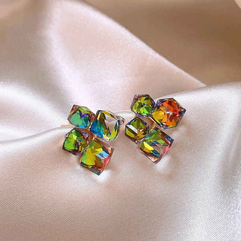 LATS Fantastic Colorful Crystal Geometric Square Earrings for Women Girls Different Angles and Colors Unusual Design Jewelry LATS Fantastic Colorful Crystal Geometric Square Earrings for Women Girls Different Angles and Colors Unusual Design Jewelry - Image 1