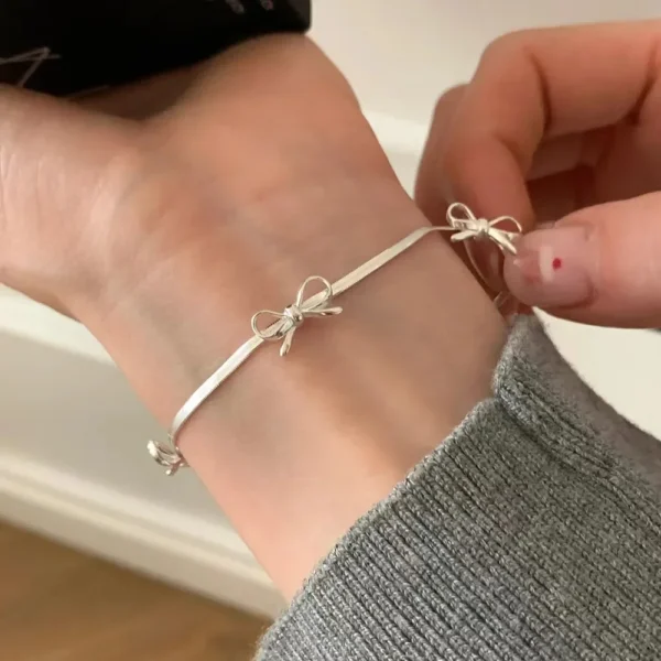 LATS Fashion Sweet Bow Bracelets for Women Girls Sparkling Delicate Ribbon Bowknot Snake Bones Chain Bracelet Party Jewelry Gift - Image 1