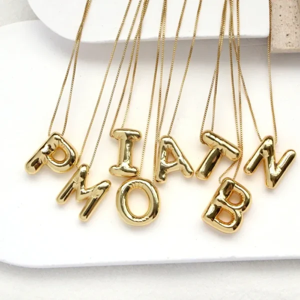 LATS Gold Plated Metal Chunky Alphabet Balloon Bubble Initial Letter Pendant Necklace for Women Men Boy Fashion Jewelry - Image 1