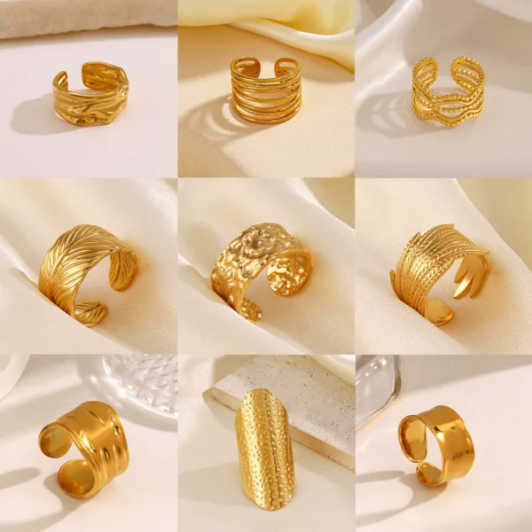 LATS Multiple Styles Stainless Steel Geometric Texture Wide Rings for Women Men Irregular Gold Color Wedding Ring Punk Jewelry - Image 1