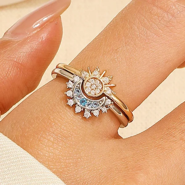 LATS New Adjustable Stackable Sparkling Moon Sun Star Ring for Women Girls Couple Elegant Jewelry Set Wedding Party Gifts - Image 1