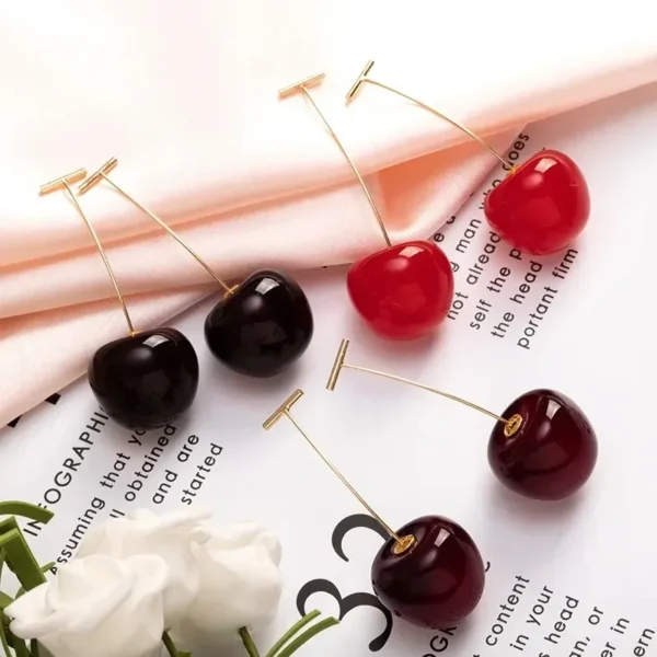 LATS New Cute Simulation Red Cherry Earrings for Women Girl Sweet Resin Hot Sale Earring Student Fruit Fashion Jewelry Gift - Image 1