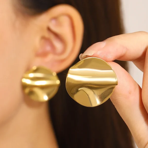 LATS New Stainless Steel Pleated Geometric Earrings for Women Gold-plated Retro Glossy Irregular Ear Accessories Fashion Jewelry - Image 1