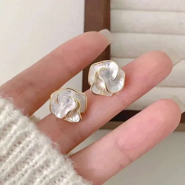 LATS White Enamel Flower Stud Earrings for Women Folded Unique Design Multi-layers Floral Female Small Earrings 2024 New Brincos - Image 1