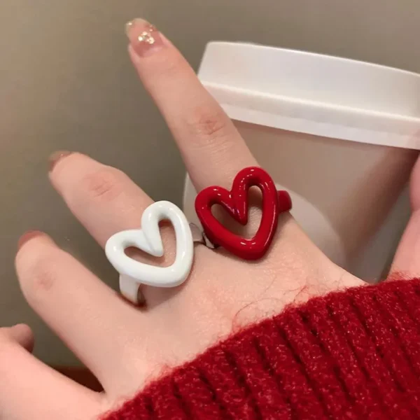 LATS White Red Enamel Heart Sweet Ring for Women Girls Trendy Geometric Dripping Oil Y2K Opening Rings Jewelry Gift Wholesale - Image 1
