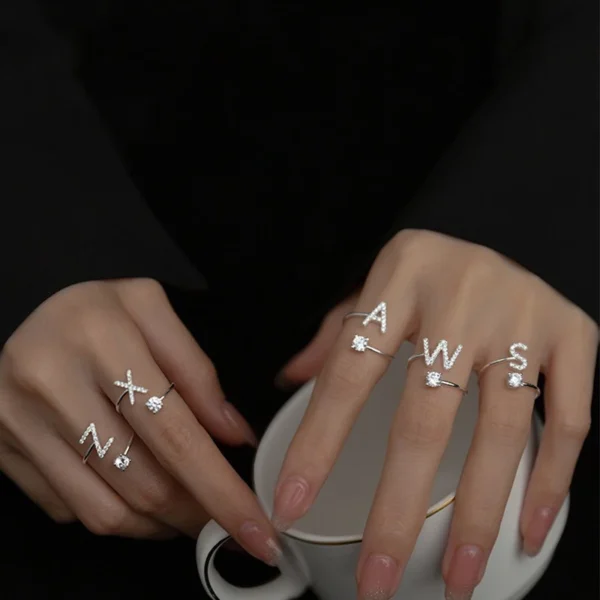 LATS Zircon Initial A-Z Letter Rings for Women Girl Adjustable Opening Ring Name Alphabet Female Wedding Fashion Jewelry Gift - Image 1